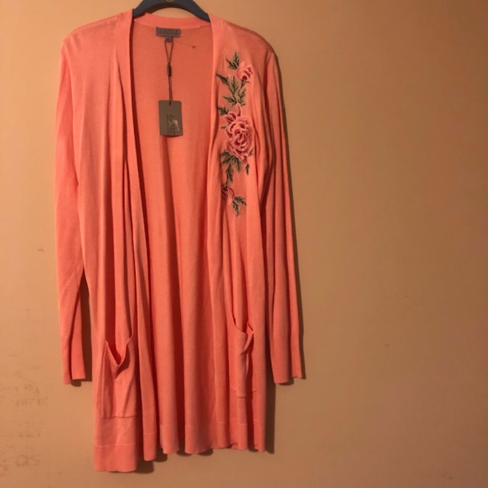 Light Sweater Coat With Floral Appliqué NWT